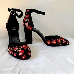 WHBM Embroidered Anklestrap Heels